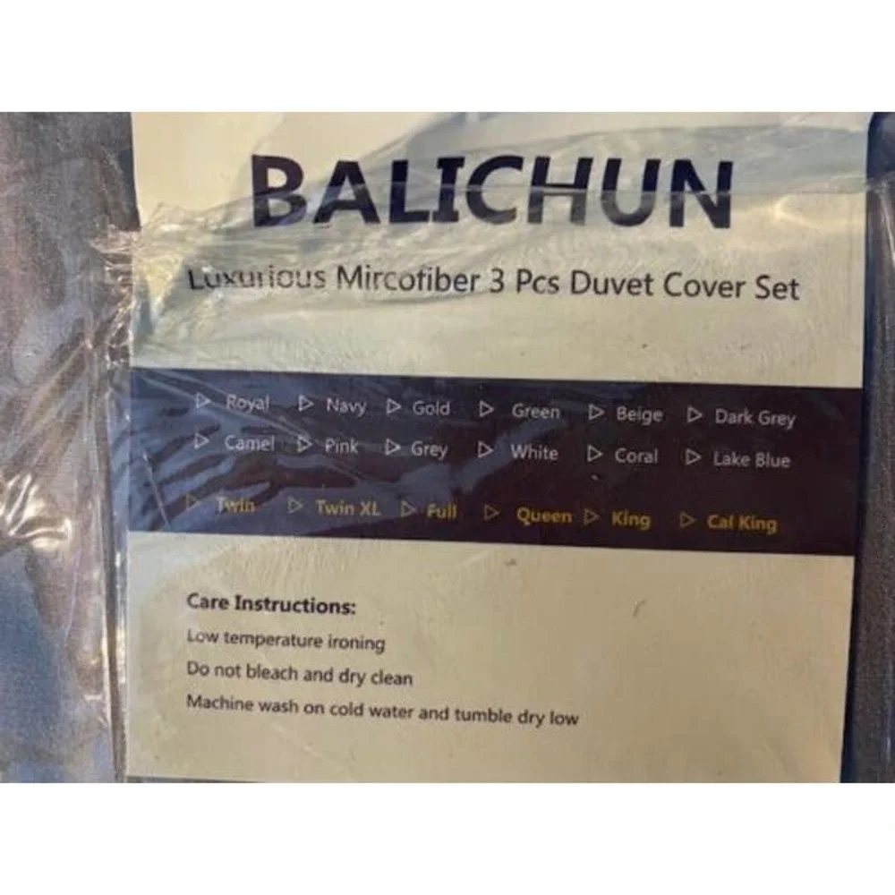 Balichun Luxurious Microfiber 3 Pcs Duvet Cover‎ Set Gray King NEW